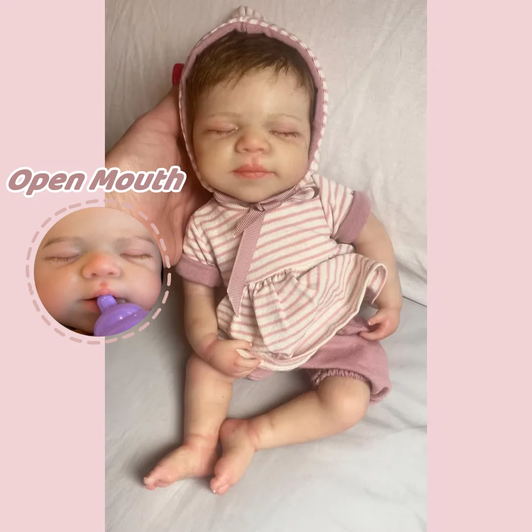 Open Mouth & Washable 33cm Pascale Painted Full Body Silicone Bebe Reborn Girl With Rooted Hair Newborn Silicone Girl Doll