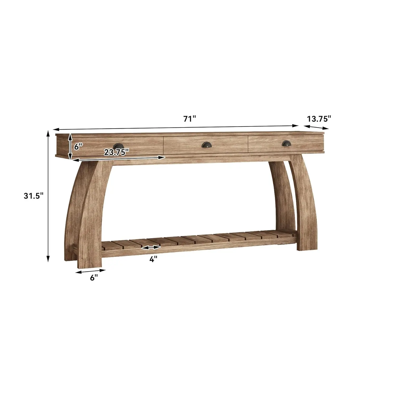 71-Inch Wooden Console Table with 3 Drawers for Entryway, Long Sofa Table with Bottom Shelf and Curved Legs for, Customized