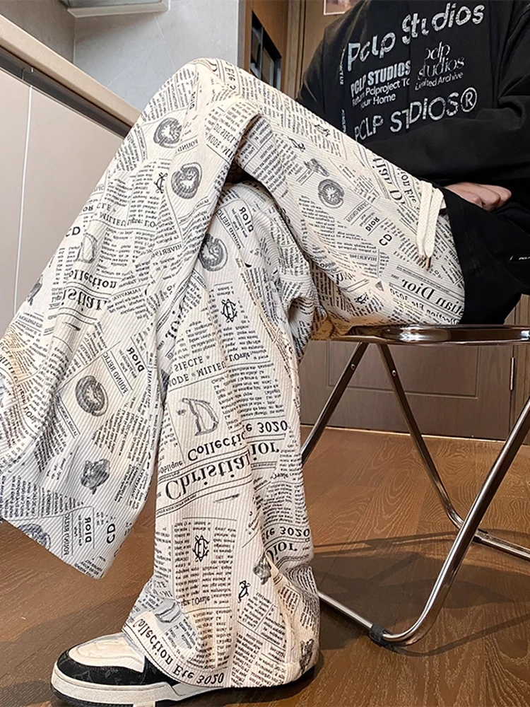 

Свободные прямые повседневные брюки в стиле ретро, мужские осенние модные длинные брюки из полиэфирного волокна с высокой талией и защитой от складок