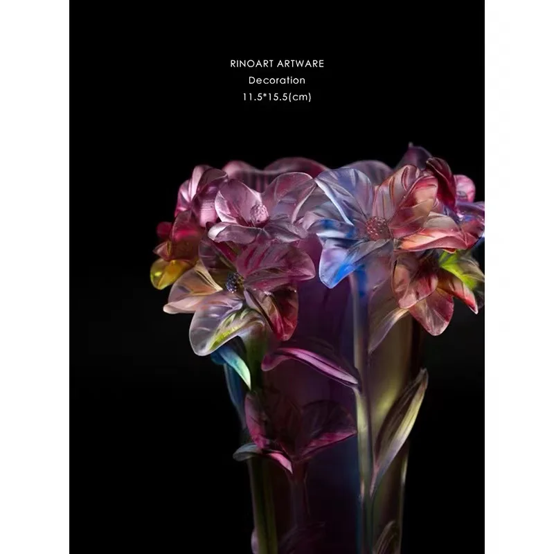

Rinoart Lily Relief Glass Crystal Vase Pen Holder Artistic Small Glass Vase Flower Pot Plant Container Home Decoration Ornament