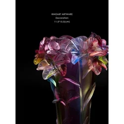 Rinoart Lily Relief Glass Crystal Vase Pen Holder Artistic Small Glass Vase Flower Pot Plant Container Home Decoration Ornament