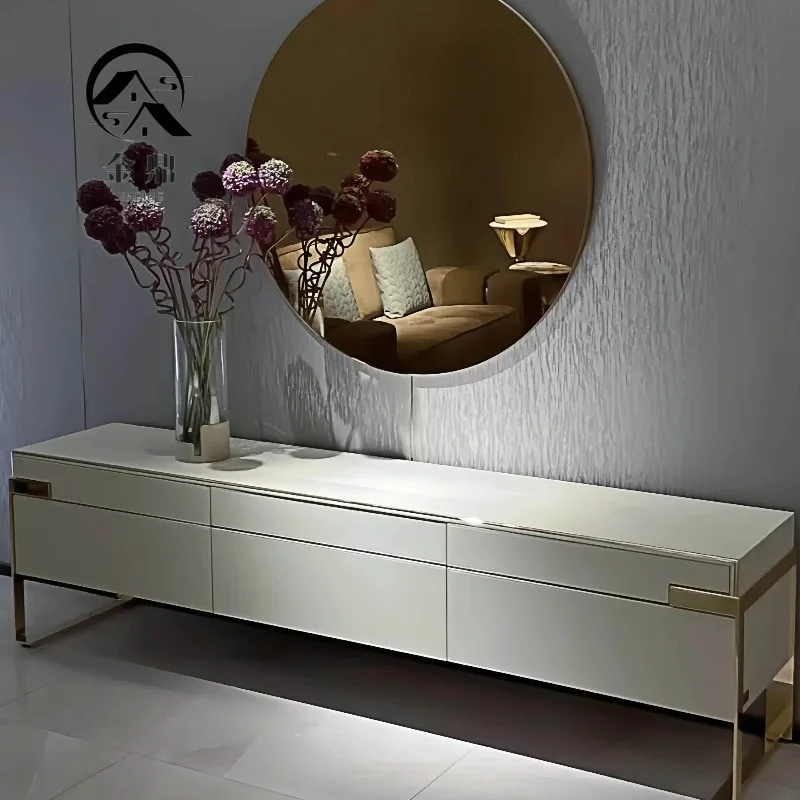 

Marble TV cabinet, chest cabinet, villa living room custom solid wood metal dining side cabinet