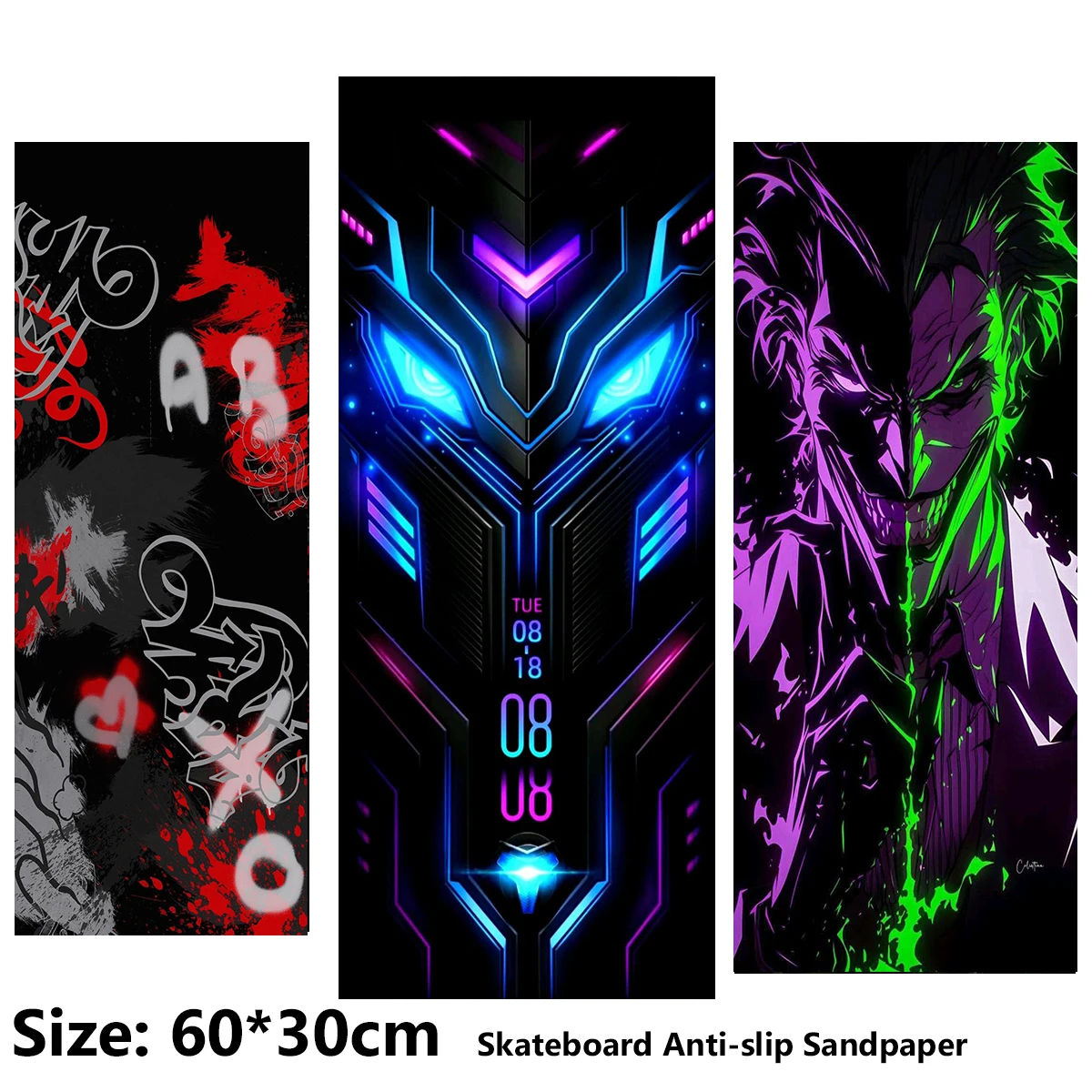 Electric Scooter Anti-slip Sticker Sandpaper Skateboard GripTape Sheet 60*30cm Doodle Mecha Comic Pattern