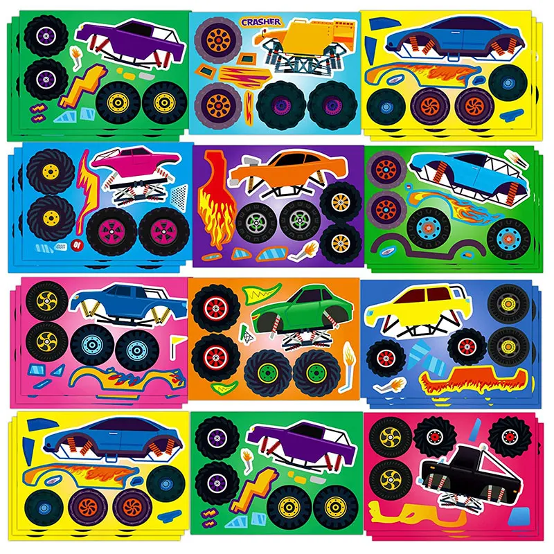 5/20SheetsDIY Monster Truck Car Assembly Stickers Make Your Own Truck Stickers For Boys And Girls Assembling Jigsaw Puzzle Gifts