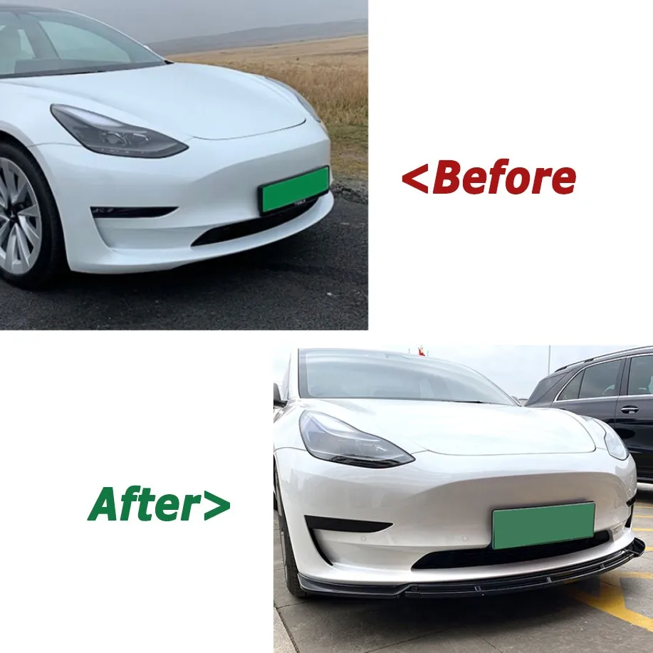 شفة المصد الأمامي للسيارة لسيارة تسلا موديل 3 2017 + ماكستون الناشر الفاصل الفاصل الخارجي اكسسوارات السيارات ضبط جزء ما بعد البيع