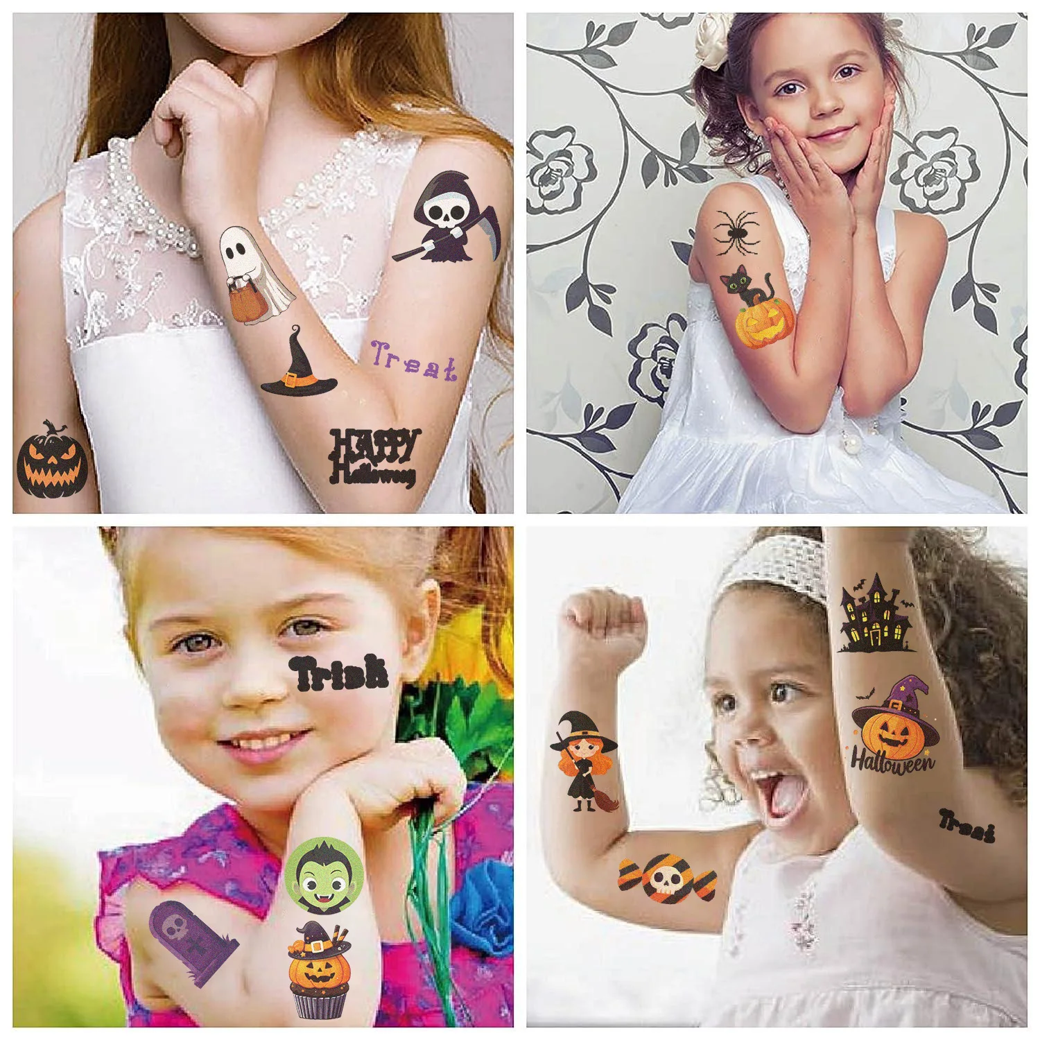 10 stks/pak Halloween Tattoo Stickers Horror Lippen Vleermuis Pompoen Snoep Funny Kids Tattoos Tijdelijke Sticker Waterdicht Jongens Cadeau Speelgoed