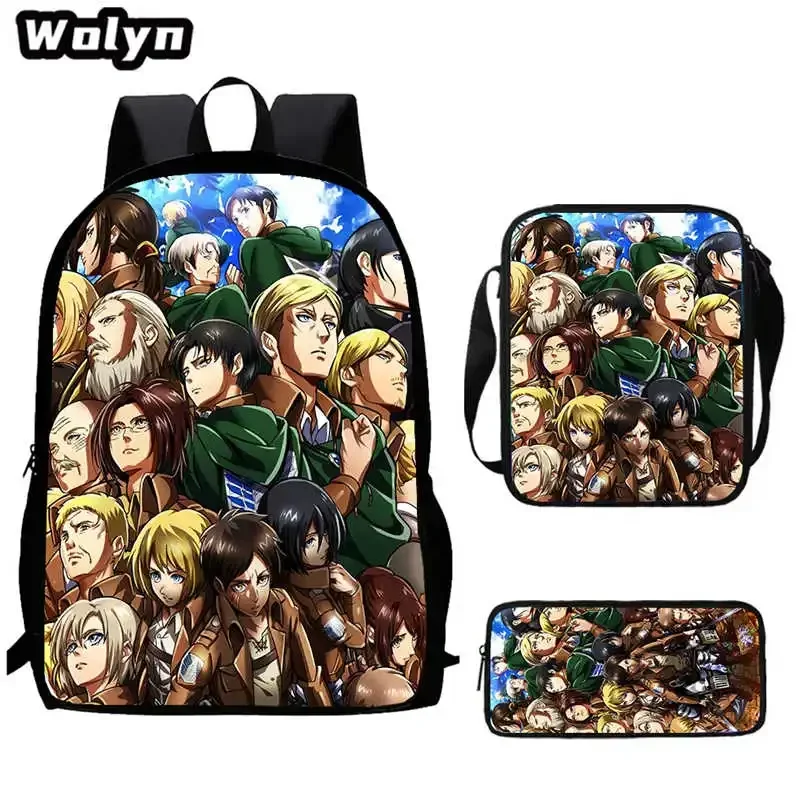 Cartoon Attack On Titan Child School Backpack With Shoulder Bags Pencil Bags For Kindergarten,Best Gift For Boys and Girls