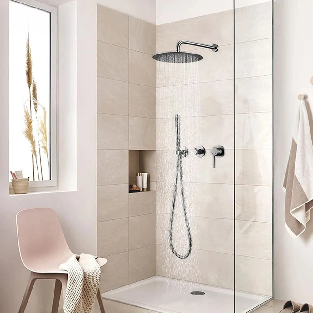 8-16'' Embed Box Wall Mounted ShowerHead Hot &Cold Shower Tap Handheld 2 Ways Ceiling Arm Shower Set Gunmetal Shower Faucet