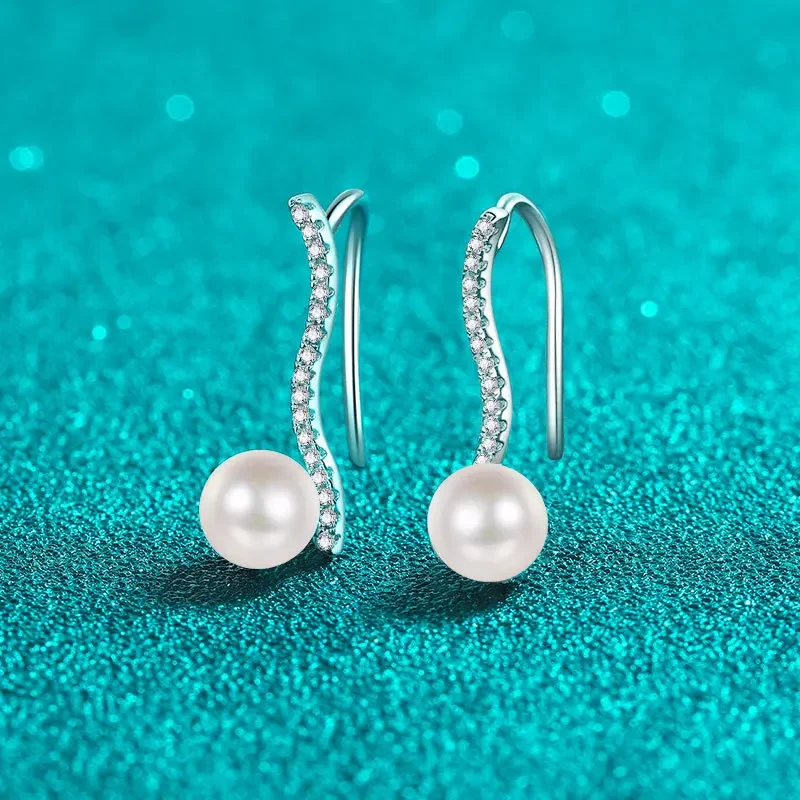 

0.14ct D Color Moissanite S925 Silver Drop Earring for Women Plated Pt950 Pearl Ear Drop Lover Gift Jewelry Wholesale