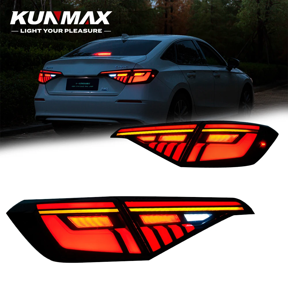 2PCs Car Tail Light Assembly For Honda Civic 2021-23 11th LED Dynamic Turn Signal Tail Lamps Reverse Fog Tailights Plug and Play