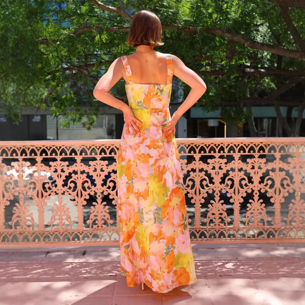 Verão novo estilo de férias europeu e americano vestido suspender flor pêndulo vestido