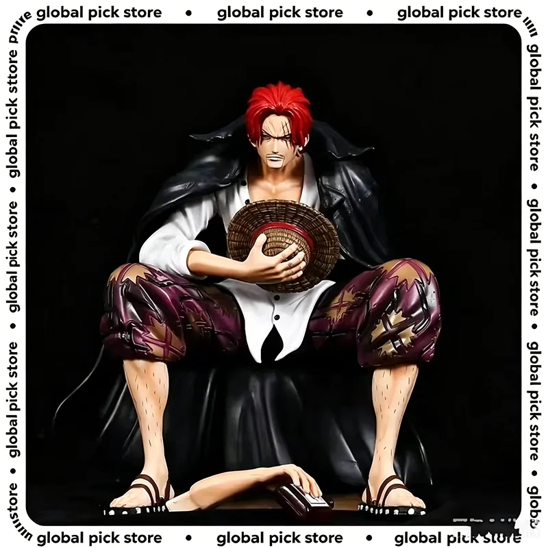 One Piece King Gk Anime Statue Model Red Hair Four Kings Shanks Bt Sitting Posture Collectible 17cm Ornament Action Figure Toy