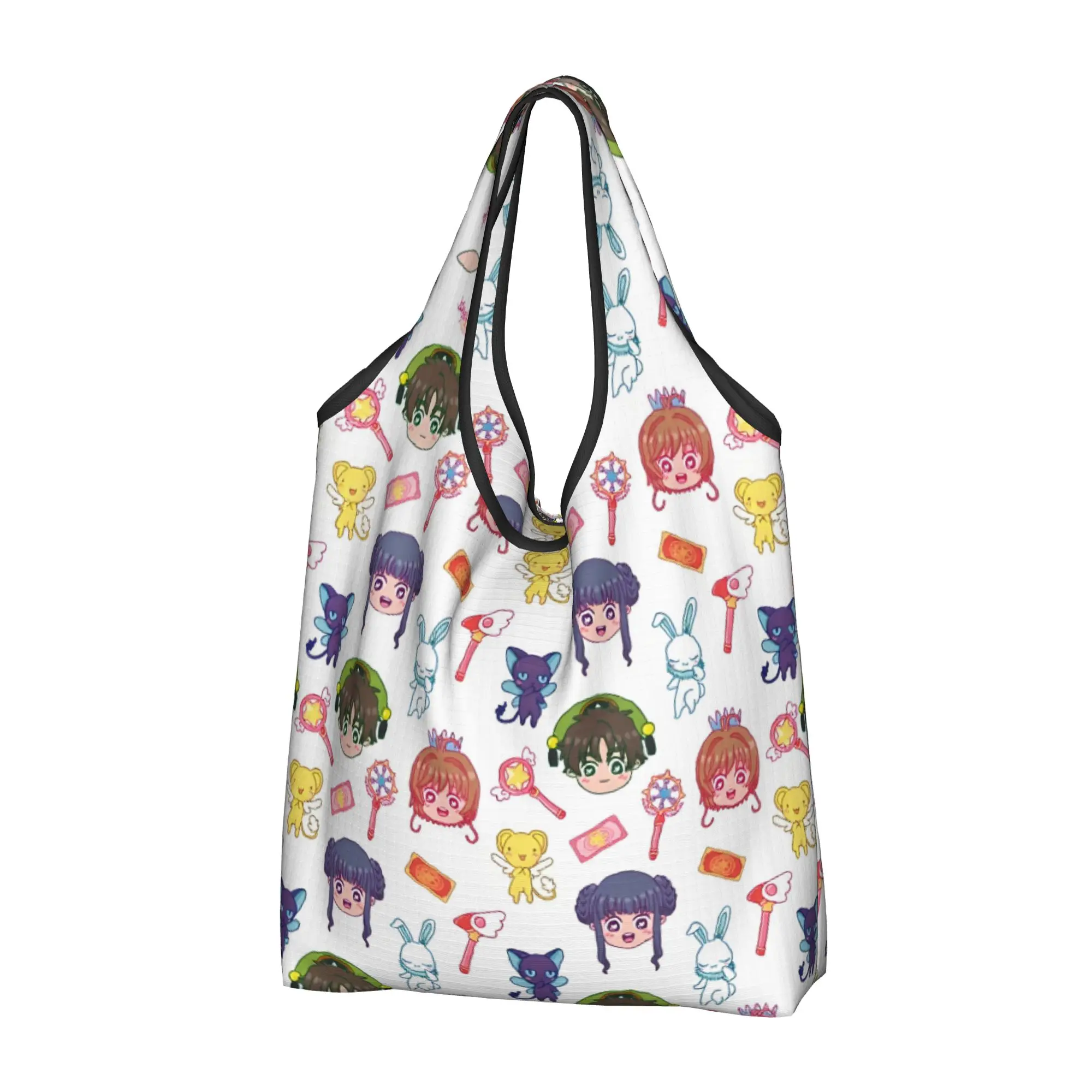 Custom Cute Japane Anime Cardcaptor Sakura Cartoon  Shopping Bags Women Portable Big Capacity Groceries  Tote Shopper Bags