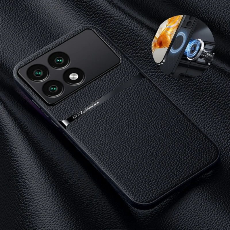 Leather Funda For Xiaomi Poco X6 Pro 5G Car Magnetic Holder Shockproof Case For Pocox6pro Poko Little X6pro X 6 Pro 6X Cover