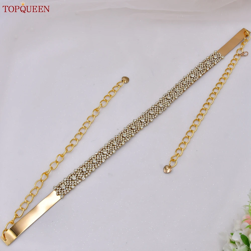 TOPQUEEN-cinturones para vestido de novia con diamantes de imitación S28B, cinturón de lujo para dama de honor, diamantes de satén, Ribbion marroquí, accesorios para mujer