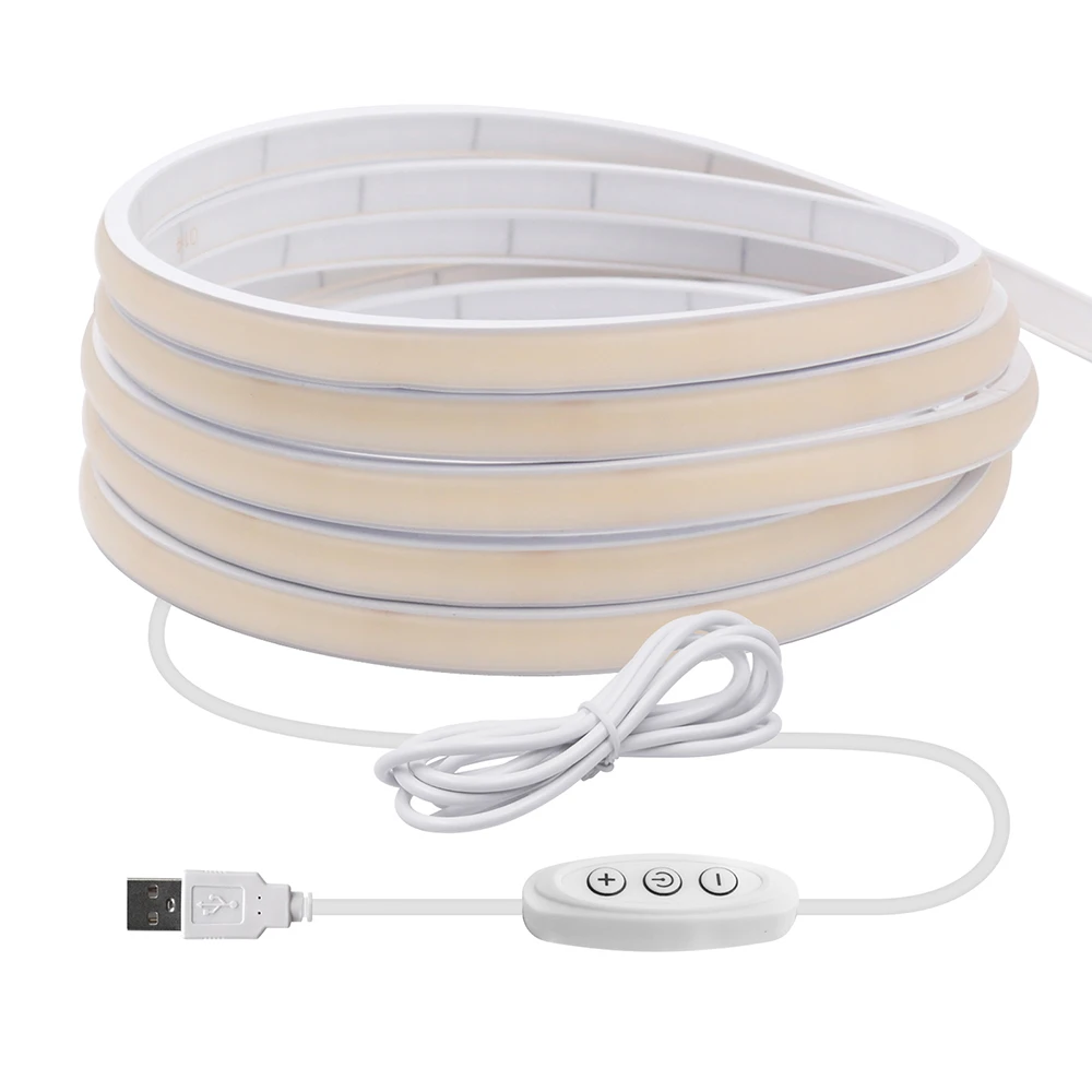 3-Tasten-Dimmer COB LED Neon-Lichtstreifen Dimmbares DC 5V USB-Betriebenes 320 LEDs Flexibles Lichtband für Küchenschrank Treppen Regal Beleuchtung