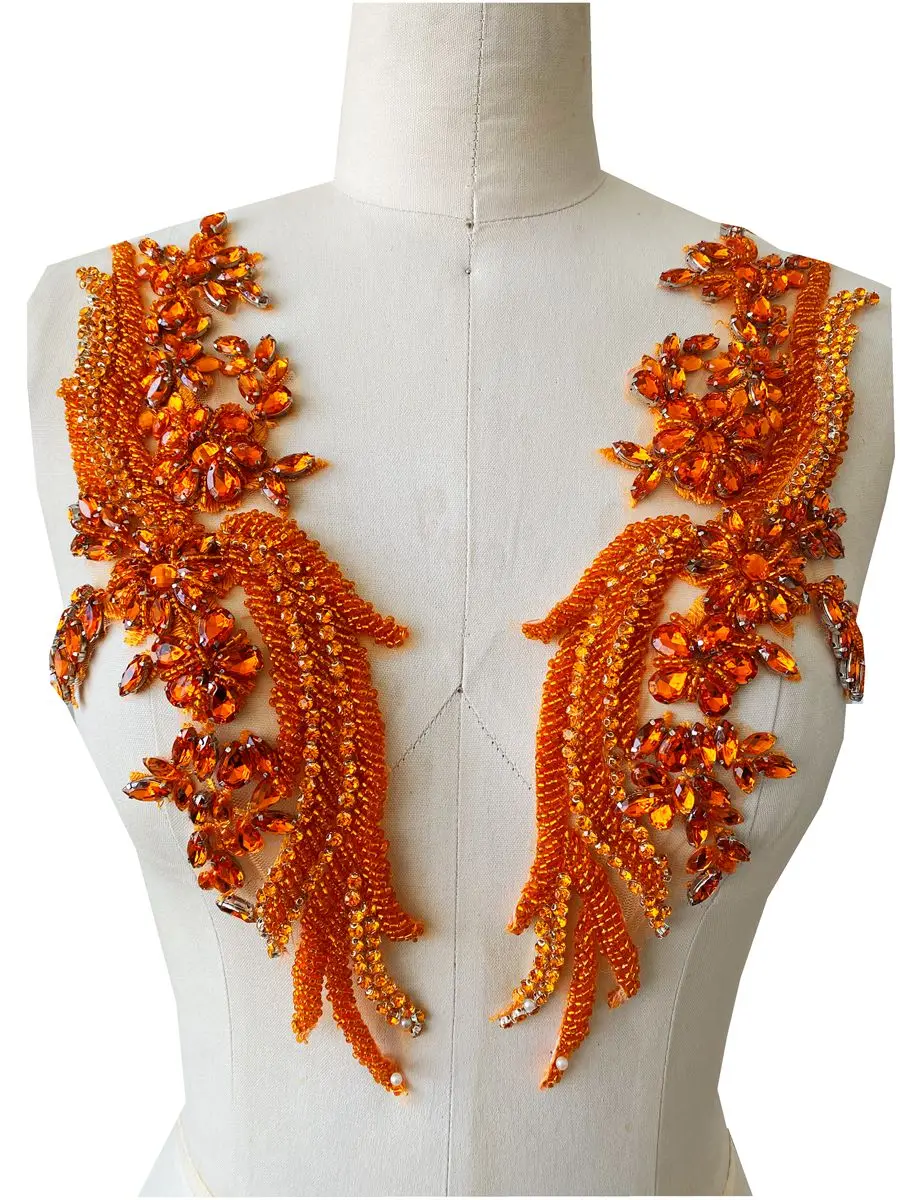 Handmade rhinestones lace applique handsewing beads sequins trimming patches for dress clothing accessories more colour