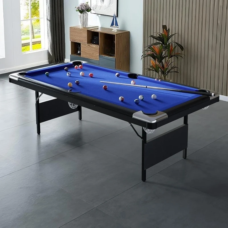 direct 6/7-foot portable folding billiard table set, including balls, cues, and brushes, suitable for home playroom training
