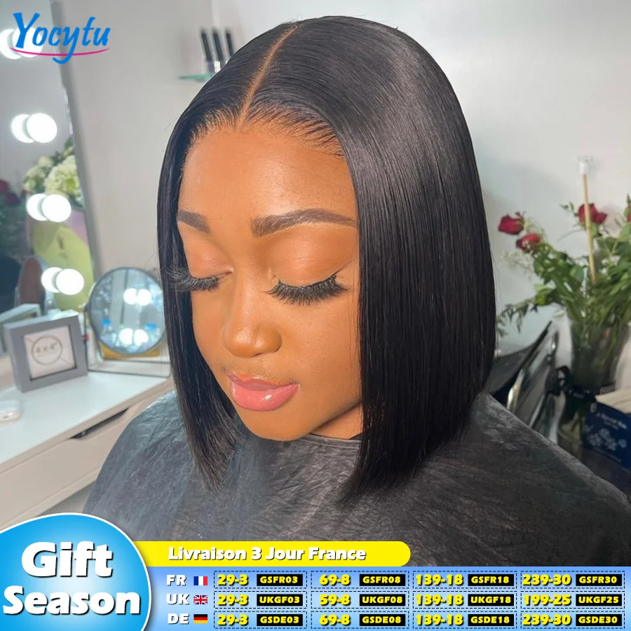 Bob Glueless Wig Human Hair Ready To Wear Short Bob Wig Lace Front Human Hair Wigs 4X4 Transparent lace CLosure Wigs Glueless Preplucked Human Wigs