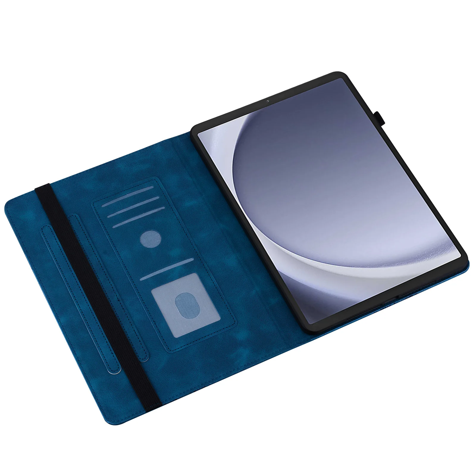 For Samsung Galaxy Tab A11 / A9 Leather Case Heart Imprint Foldable Stand Card Slot Stylus Holder Tablet Cover - Blue