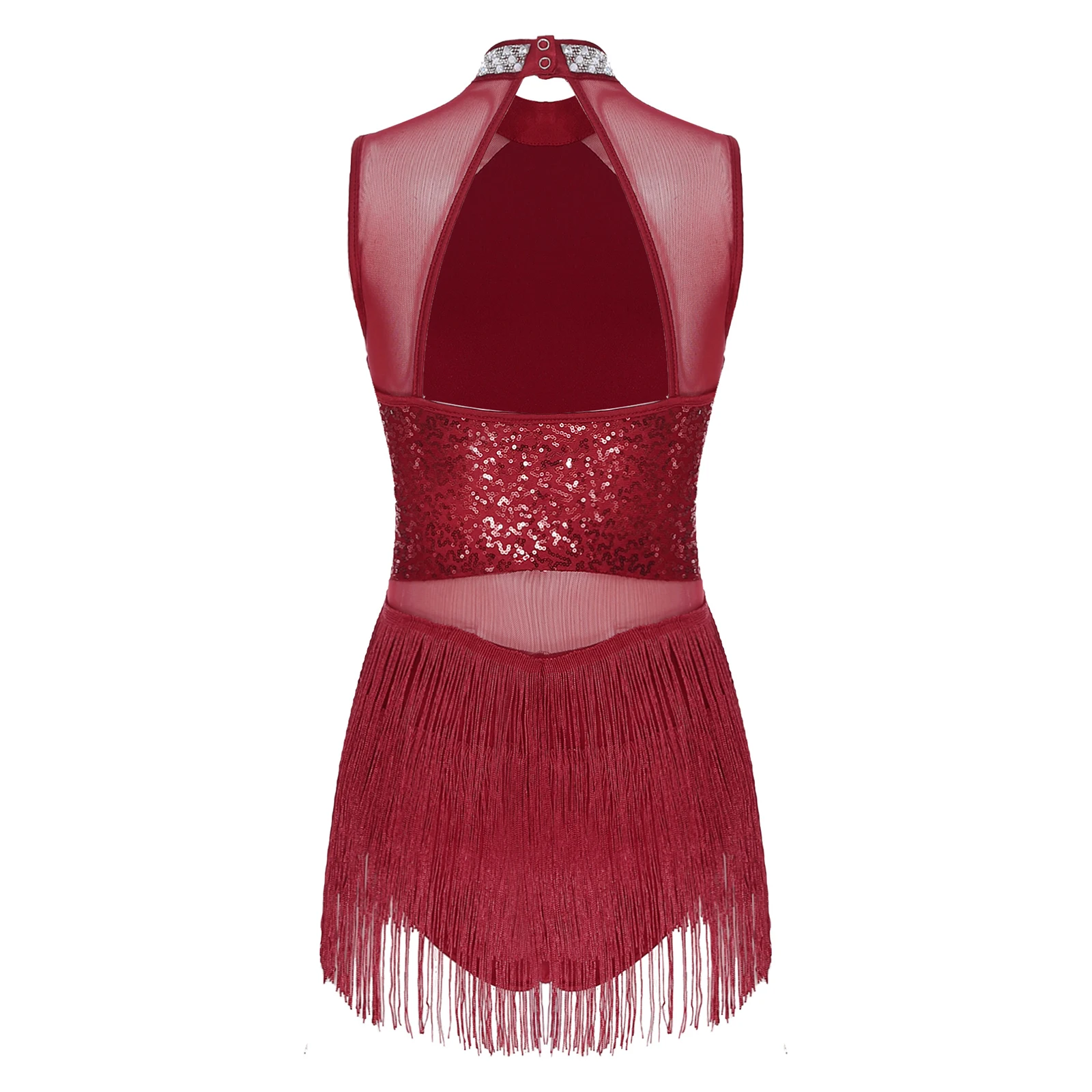 Womens Latin Dance Leotard Dress Sequins Fringed Skirt Leotard Bodsuit Ballroom Tassel Samba Tango Cha Cha Rumba Dancewear
