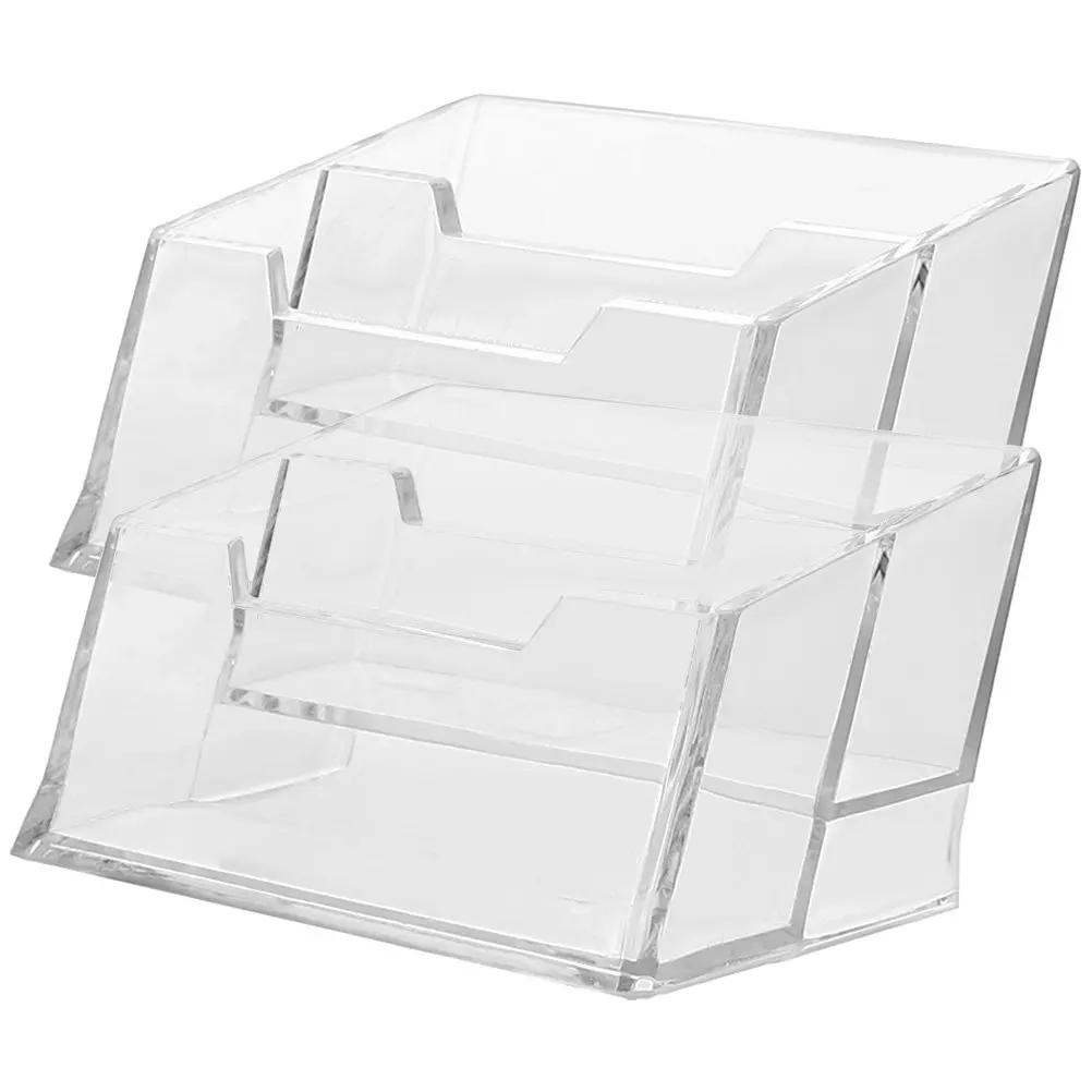 2Pcs Acrylic Business Card Holder Desktop Stand Large Capacity Office Card Display Rack Modern Compact Cardholder