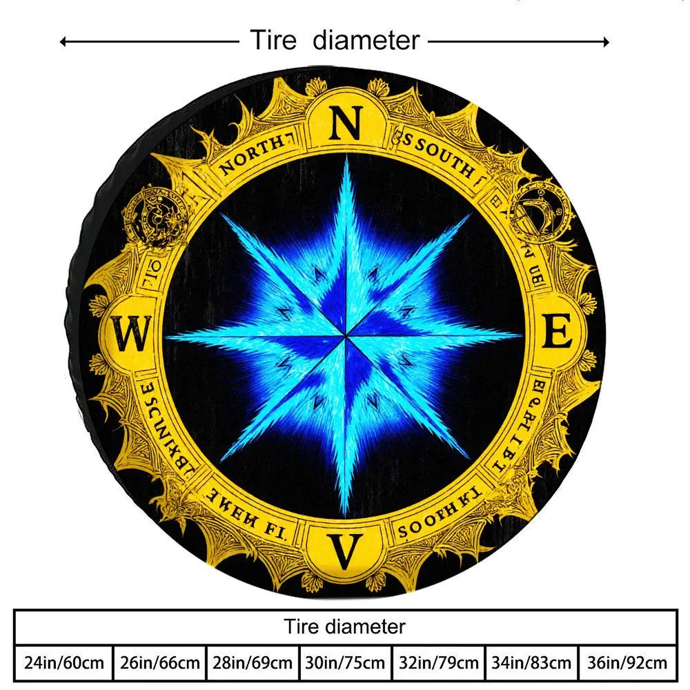 Vintage Compass Tire Cover With Fit For SUV, Truck, RV, Car Spare Wheel - Heavy-Duty Polyester Fabric, All-Weather Decoration Wh