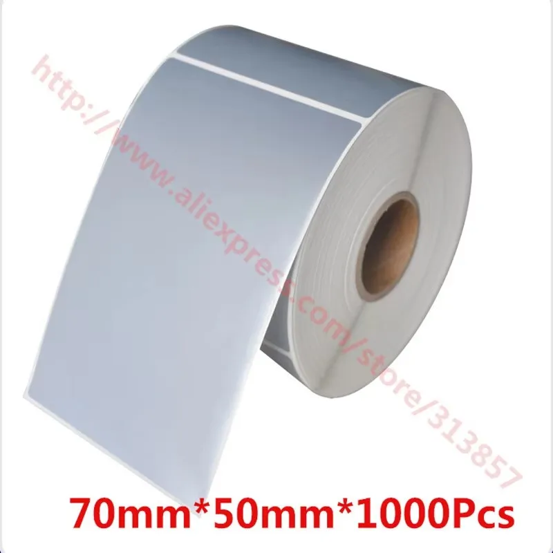 100% new 70x50mmx1000Pcs thermal transfer barcode label sticker PET blank matt silver waterproof paper tags