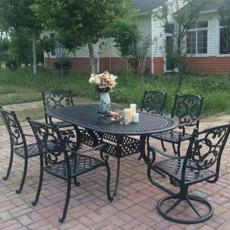 Outdoor Cast aluminum sets oval table metal chairs Lawn dining sets Garden coversationset Patio furniture tea sets 7pcs antrust