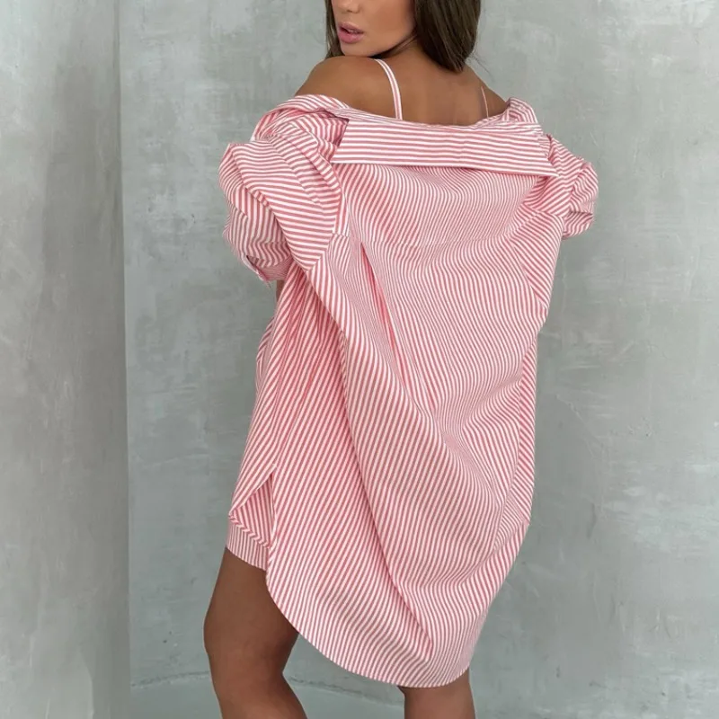 Sommerurlaub Damen Streifen 3-Teiliges Set Übergroßes Hemd Rüschen V-Ausschnitt Crop Top Lockere Shorts Strand Urlaub Lässiges Outfit – Detail 22