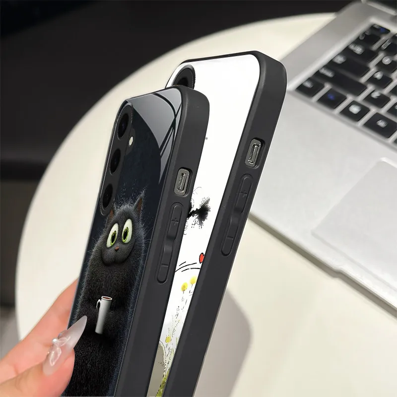 حافظة هاتف لهاتف سامسونج S24/S24 Plus تصميم عصري خيالي من الزجاج المقسى مصد صلب لهاتف جالاكسي S 24 أغطية خلفية للحماية الكاملة