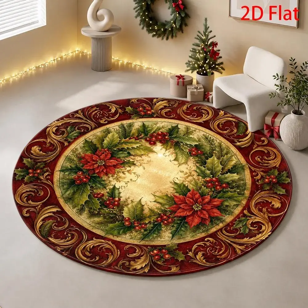 Pink Christmas Tree Round Rug Fantasy Swirl Snowflake Circular Carpet Living Room Girl Decor Cute Soft Area Rugs Floor Mat