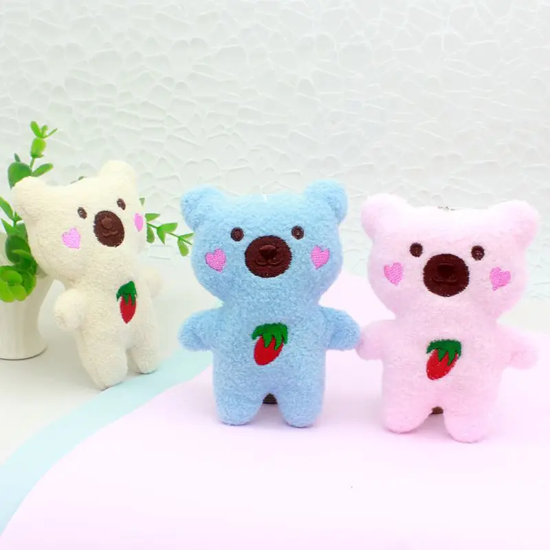 11cm Kawaii Cartoon Animal Strawberry Siamese Bear Teddy  Bear Plush Stuffed Doll Soft Pendant Key Chains for Schoolbag