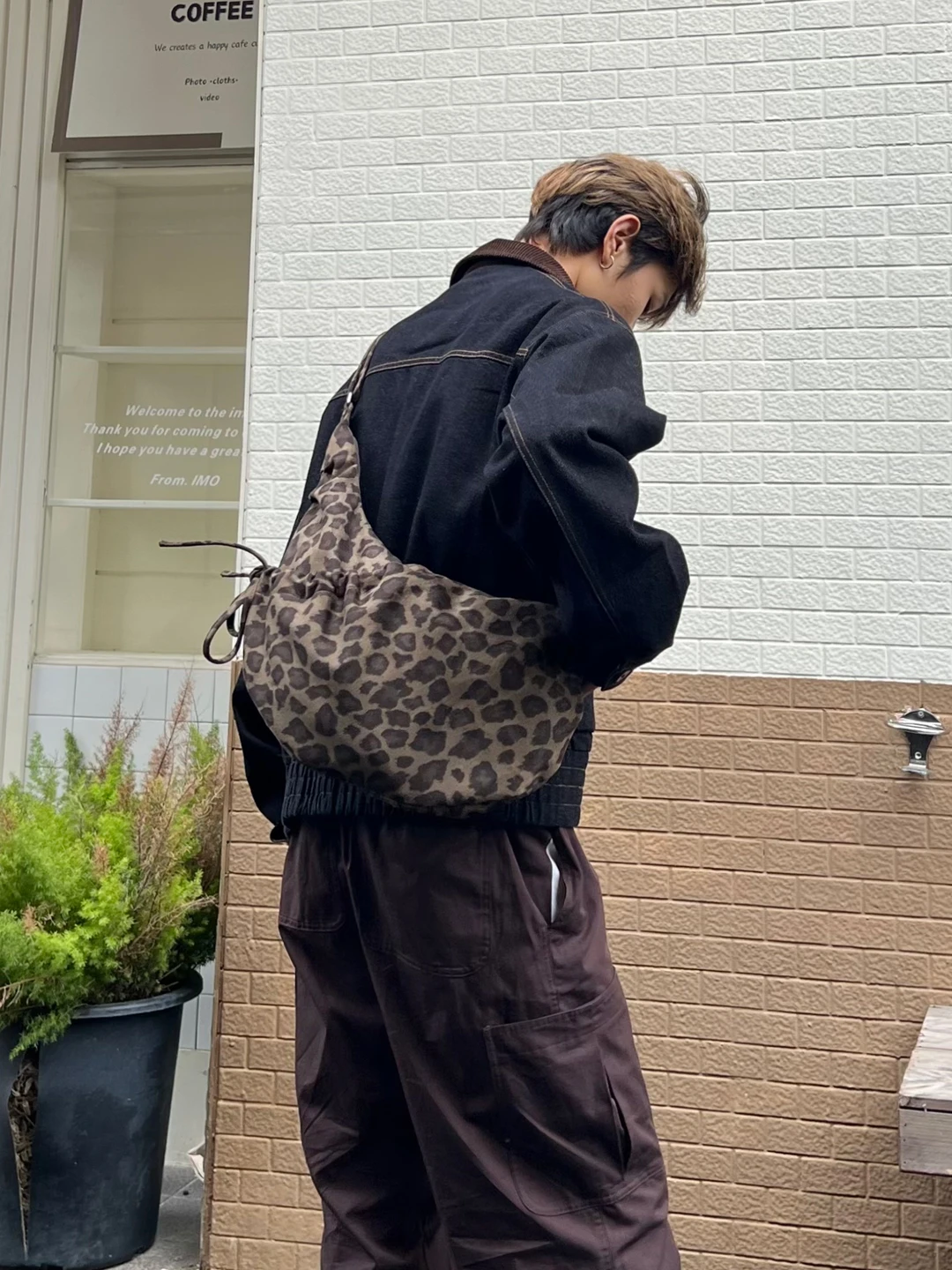 

Retro Underarm Leopard Print Dumpling Bag Tote Bag Commuter Sle Men's Street Faion Japanese Street Bread Trend