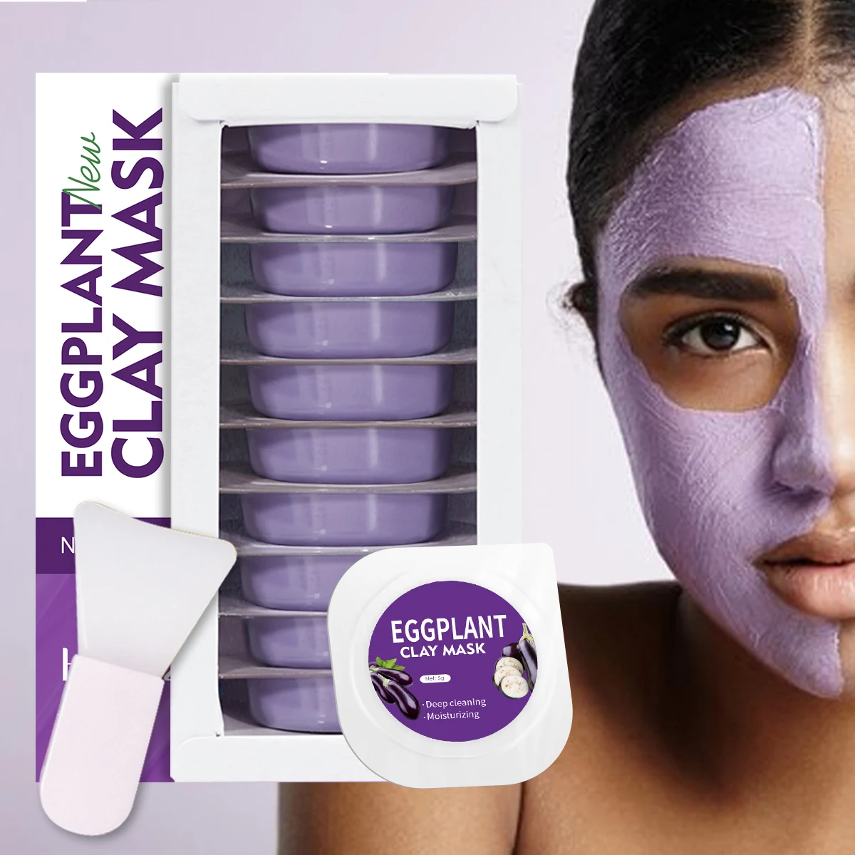 

5g/0.17oz*10 Eggplant clay mud mask deep cleansing mild non-irritating brightens skin tone moisturizing mask