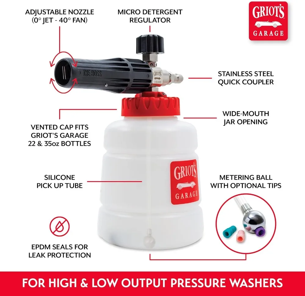 Pressure Washer Foam Cannon, Adjustable Nozzle, Stainless Steel Internals, Auto-Mix Dilution for Cars and RVs
