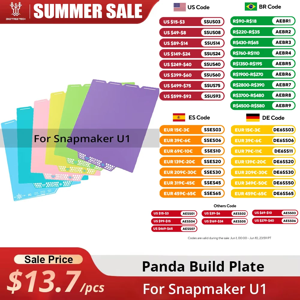 BIGTREETCH Panda Build Plate for Snapmaker U1 3D Printer Double-sided Printing 270x270mm Steel Sheet Heatbed