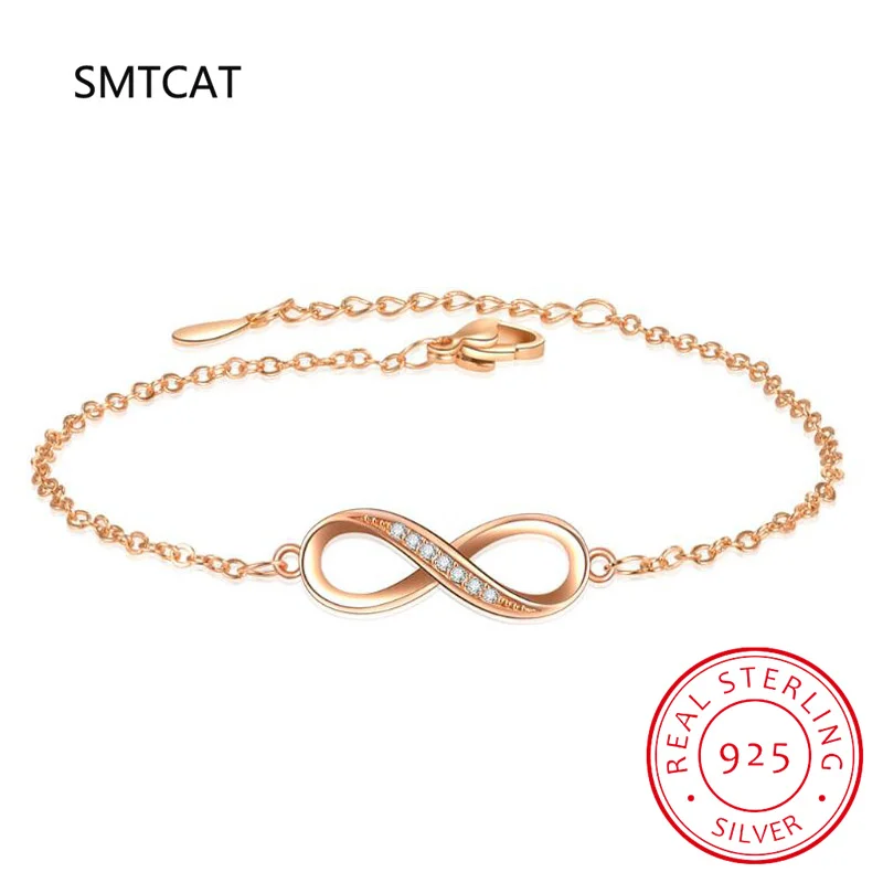 925 فضة رومانسية لانهائي الحب زركونيا ربط سلسلة سوار للنساء المشاركة الذكرى مجوهرات هدية #2