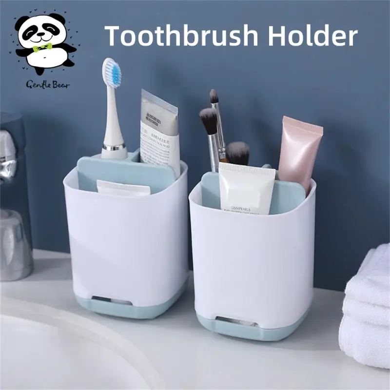 Toothbrush Holder Bathroom Multifunctional Compartment Draining Storage Rack Cosmetic Toiletries Organizing Storage Box