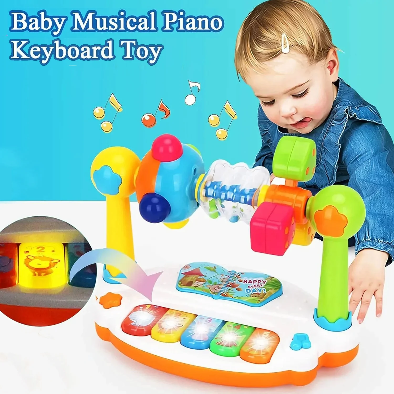 Baby Piano Toys Infant Electronic Rotating Music Piano Keyboard With Light Sound Music Instrument Toddlers Early Educational Toy