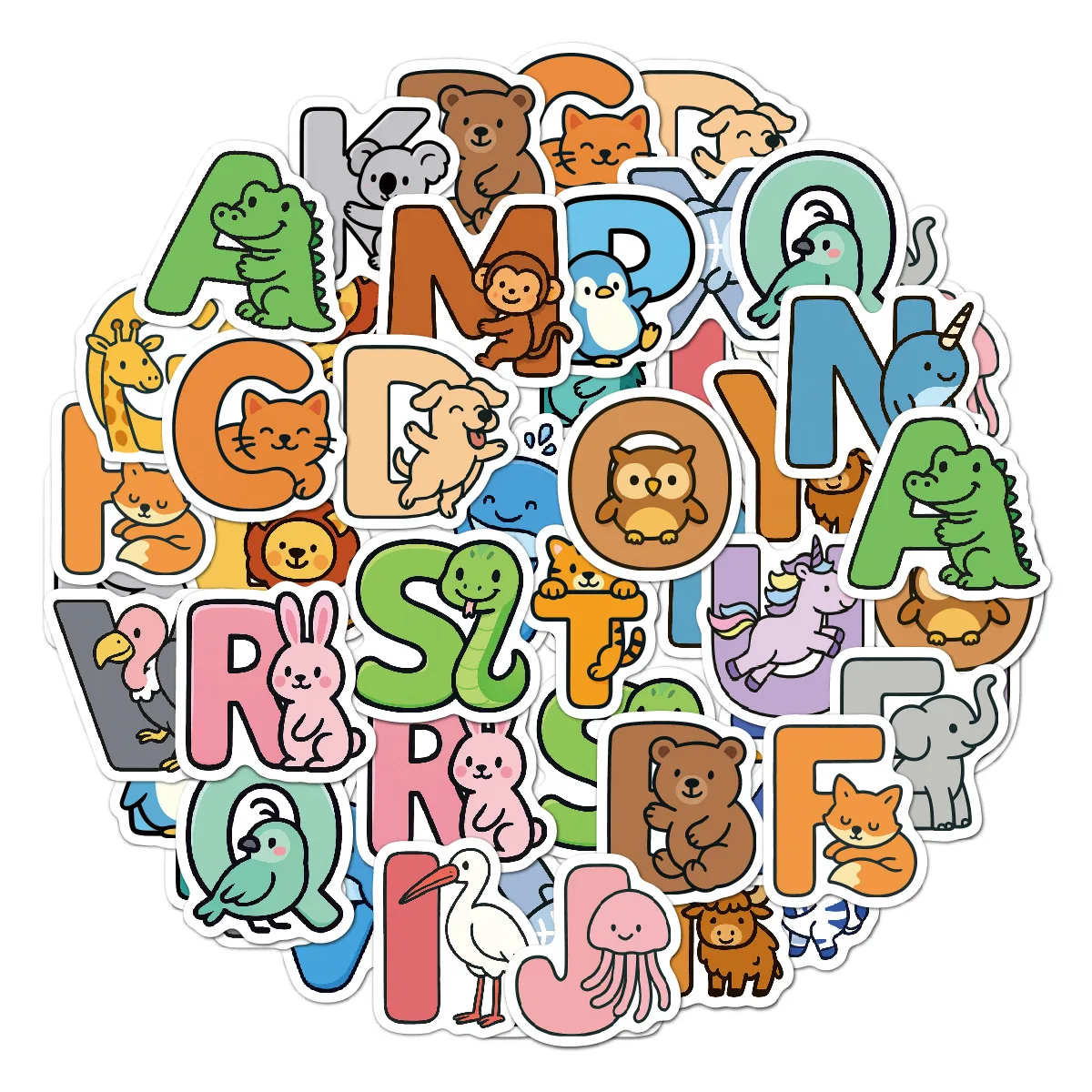 Animal Alphabet Stickers Waterproof Self Adhesive for Kids Spelling Learning Toy Water Bottle Stationery Craft