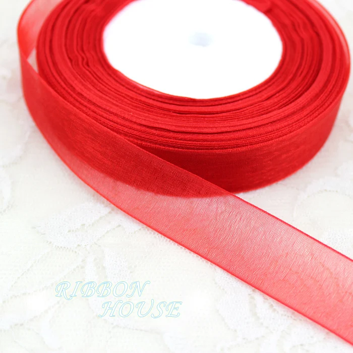 (50 yards/roll) 1/2''(12mm) wholesale red organza ribbons gift wrapping decoration Christmas ribbons