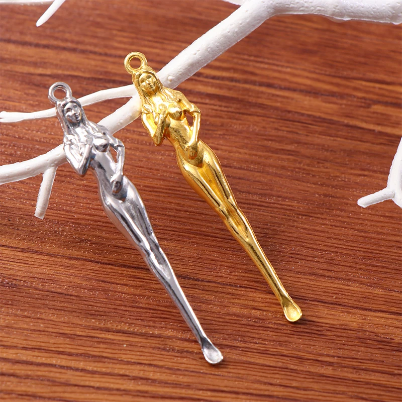 Gold/Silver Beauty Woman Ear Spoons Brass Portable Ear Cleaning Tool Ear Wax Removal Curette Tool Comes With Keyring