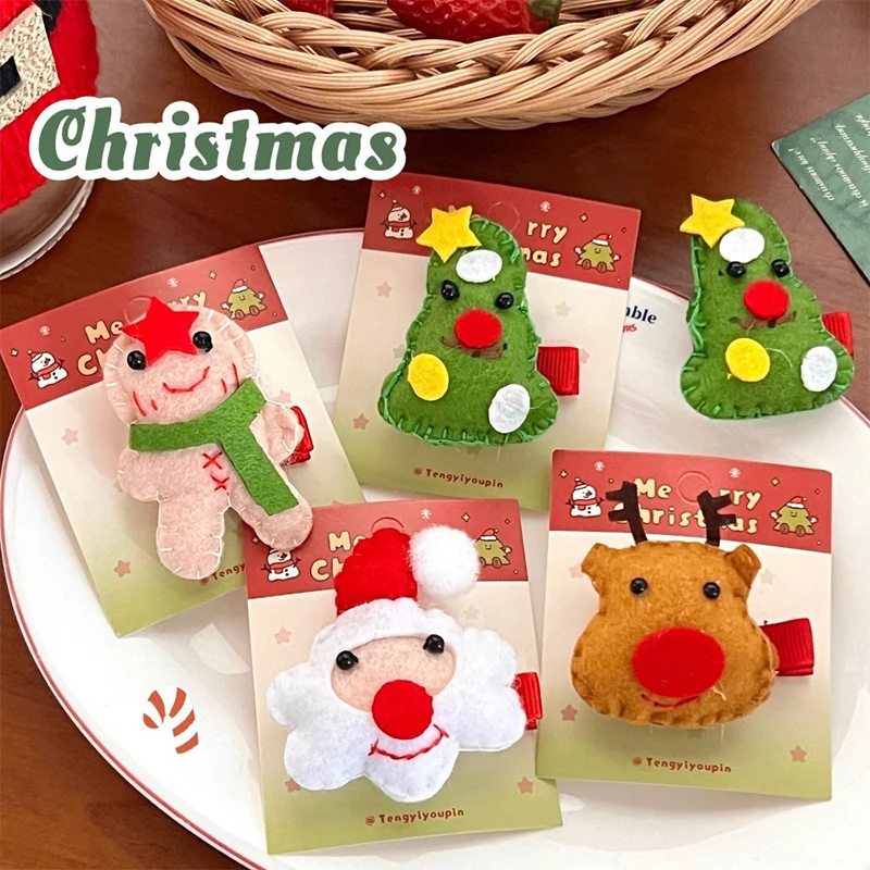 Cute Christmas Doll Hair Clip Cartoon Xmas Tree Santa Claus Elk Gingerbread Man Hairpin For Girls Lovely Hair Accessories