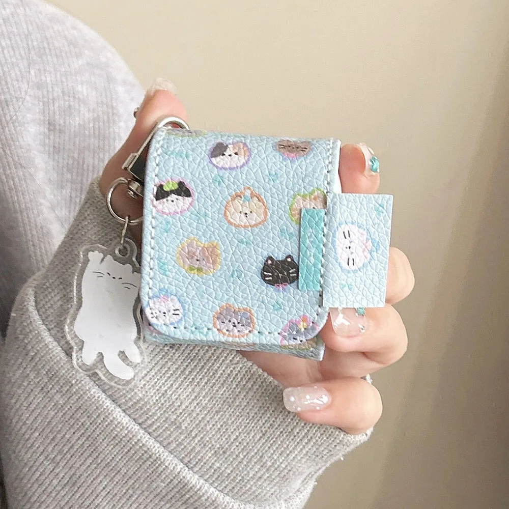 Cute Cat Litchi Texture Leather Bag For Airpods Pro 1 2 3 Protective Case Earphone Cover For Air pods with Keychain Accessories