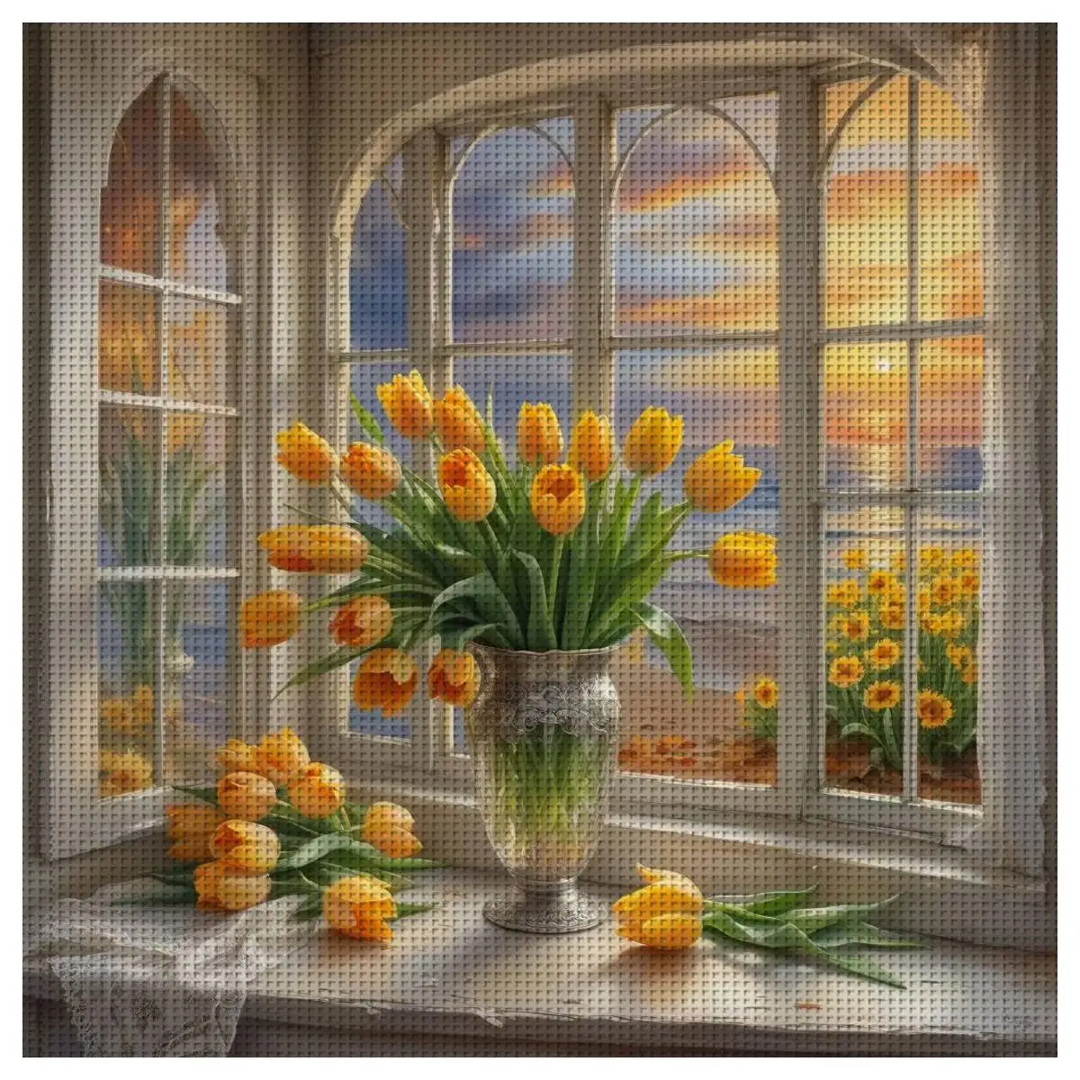 1pc 30X30CM/11.8inch Tulip Stamped Cross Stitch Kit DIY Kit 11/14/16CT DIY Embroidered Set DIY Cross-Stitch Set