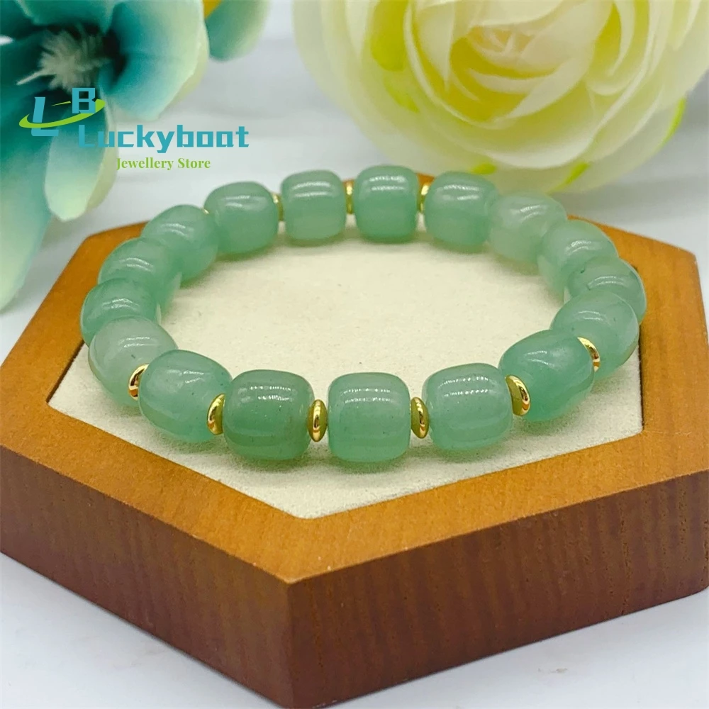 Natural Jade Yang Green Old Bead Bracelet Aventurine Jade Quartz Jewelry