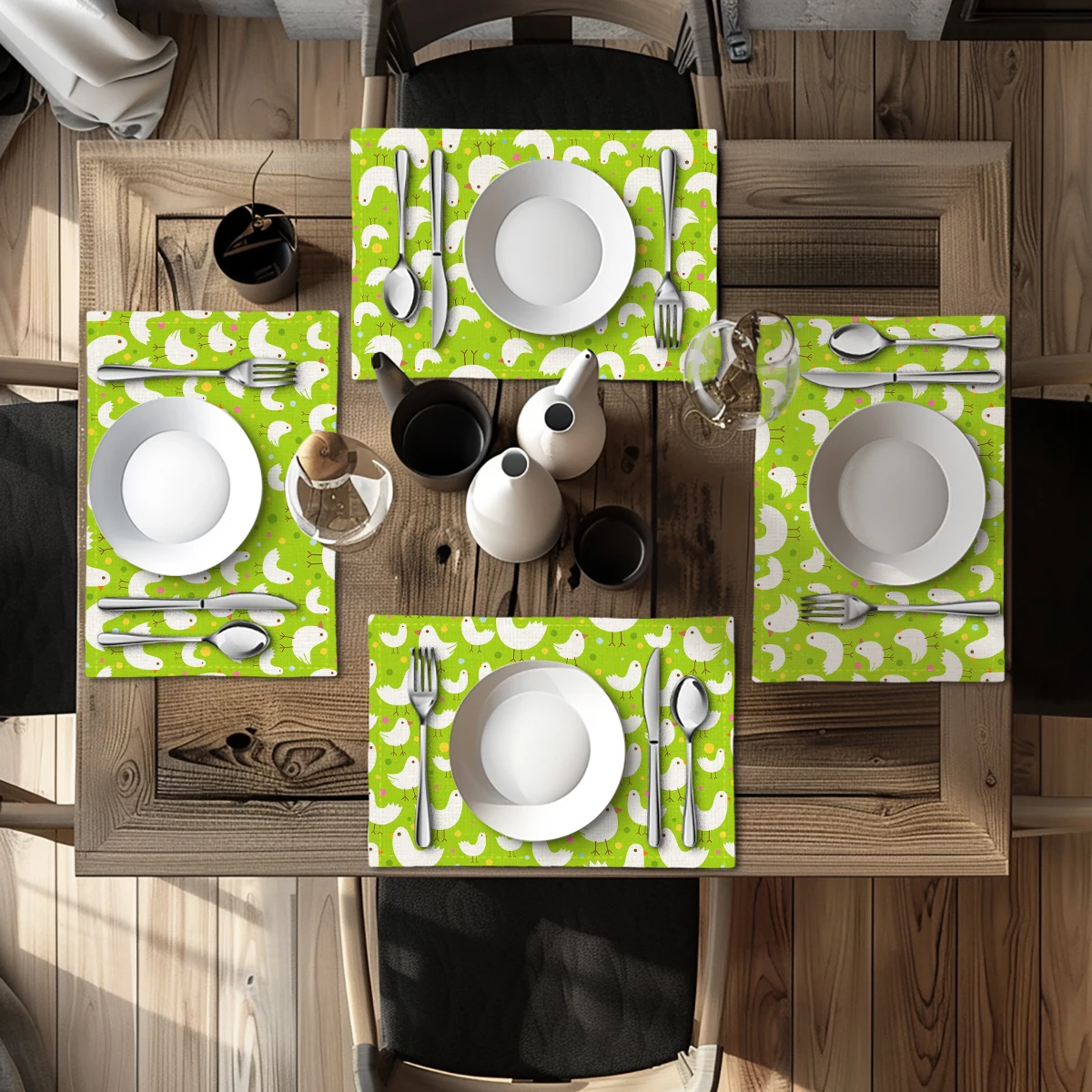 Cute Cartoon Crocodile Pattern Polyester Placemats & Coasters - Fun Table Decor for Home Dining, Kids' Meal Time