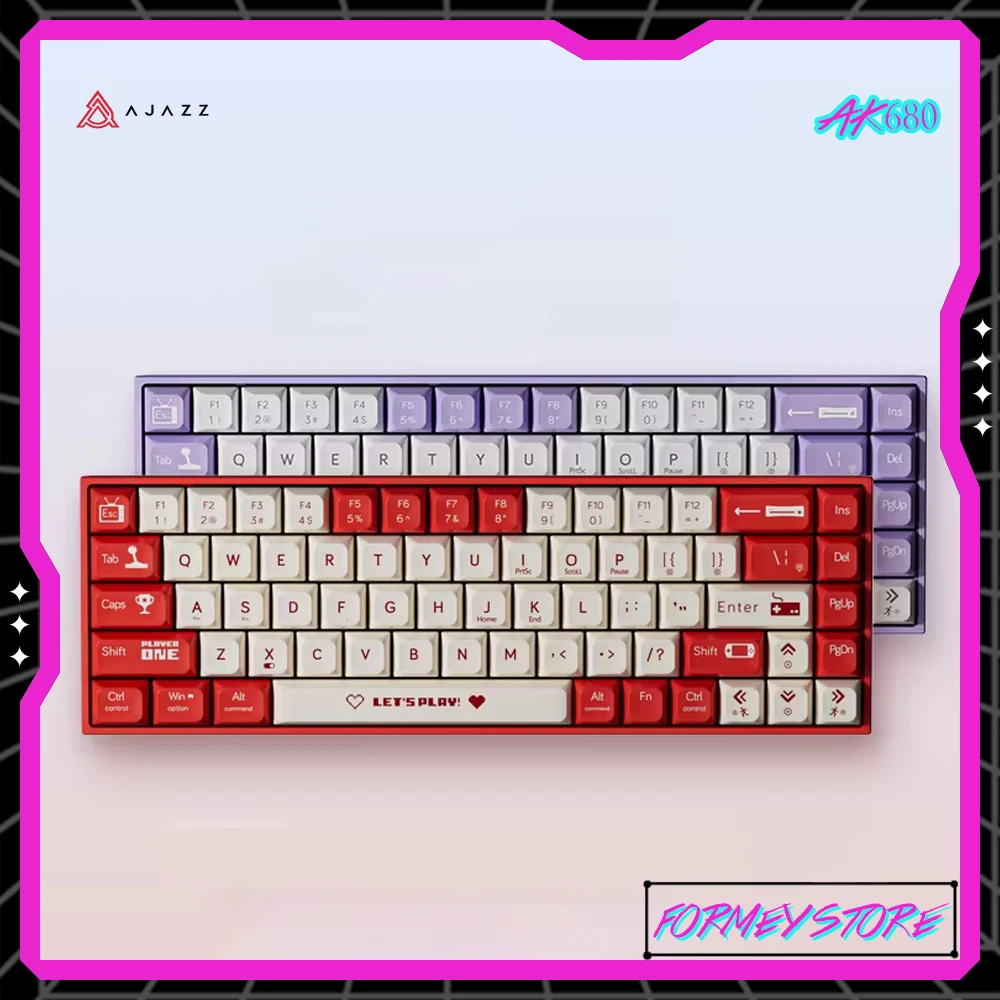 AJazz AK680 2.4G/BT5.0 Dual-mode Ergonomic Mechanical Gaming Keyboards Wireless Mechanical Keyboard 68 Keys Hotswap Red/tea Axis