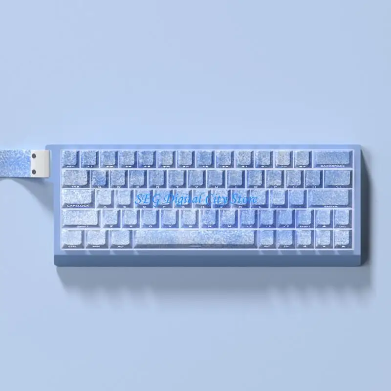 

U75B Ice Blue Keycap Set Original PBT 64/74Keys Side Engraveds Translucents Keycaps for Gaming Mechanical Keyboards